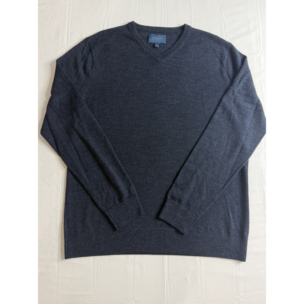 Fairlane Blue 100% Merino Wool V-Neck Long Sleeve Pullover Sweater Size Large